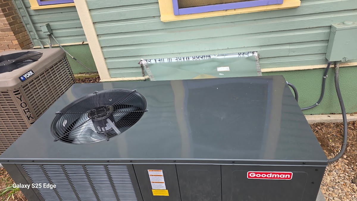 Goodman AC condenser unit installed at a Central Texas home